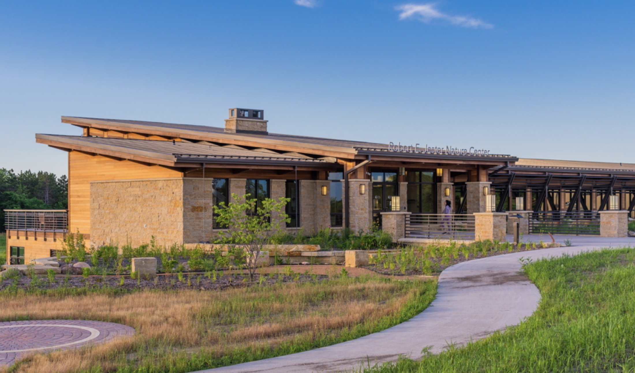 Jester Park Nature Center front elevation by day