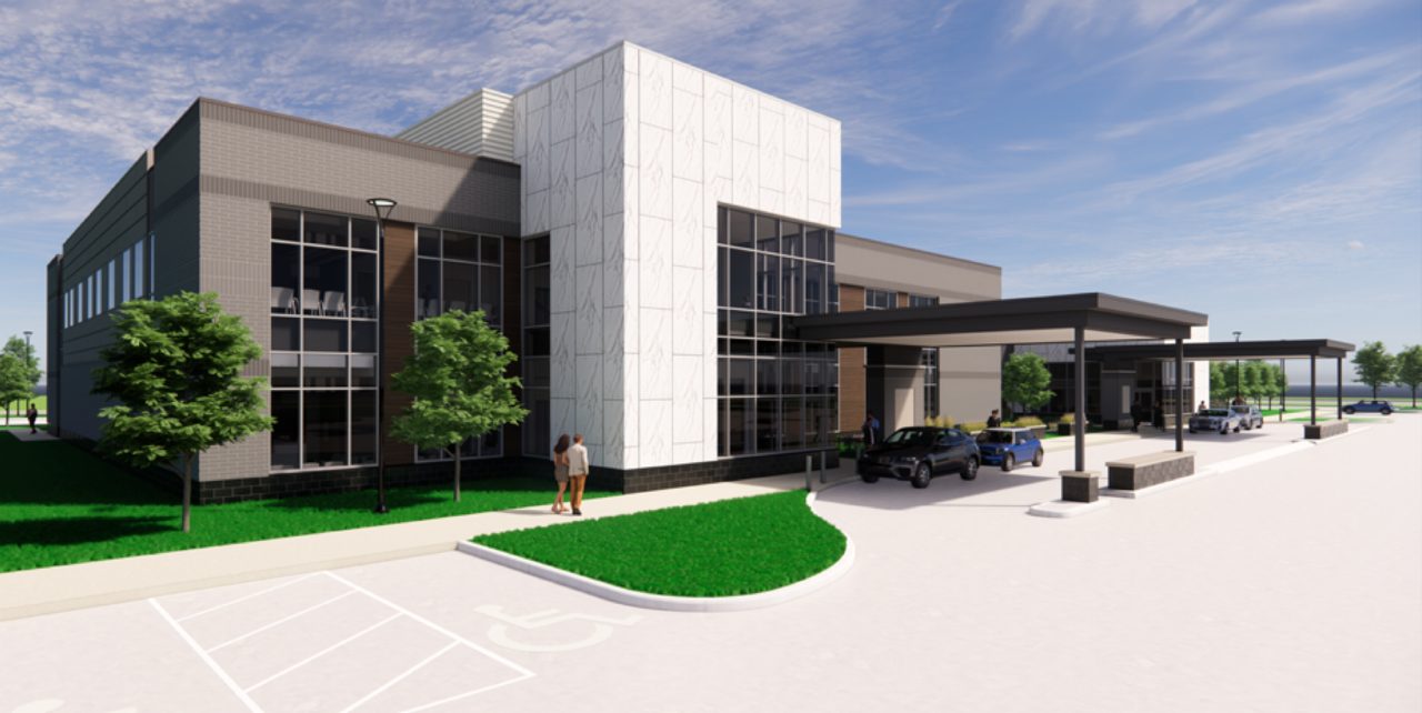 Medical office building entry from southwest