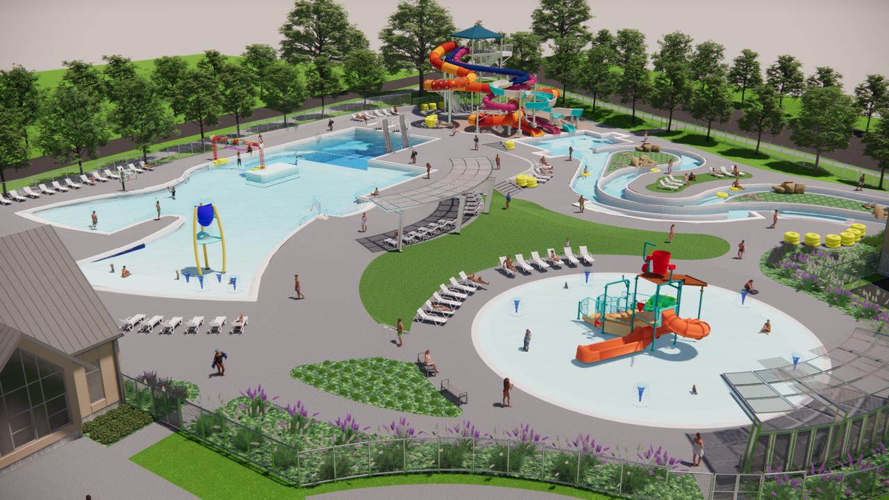 Splash pad and leisure pool, aerial